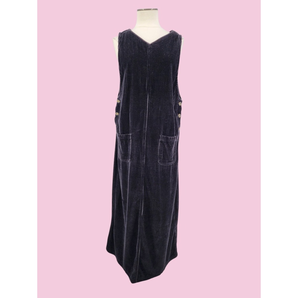 Vintage Corduroy Jumper Dress Overall Maxi Cottage Modest Prairie Pockets Large